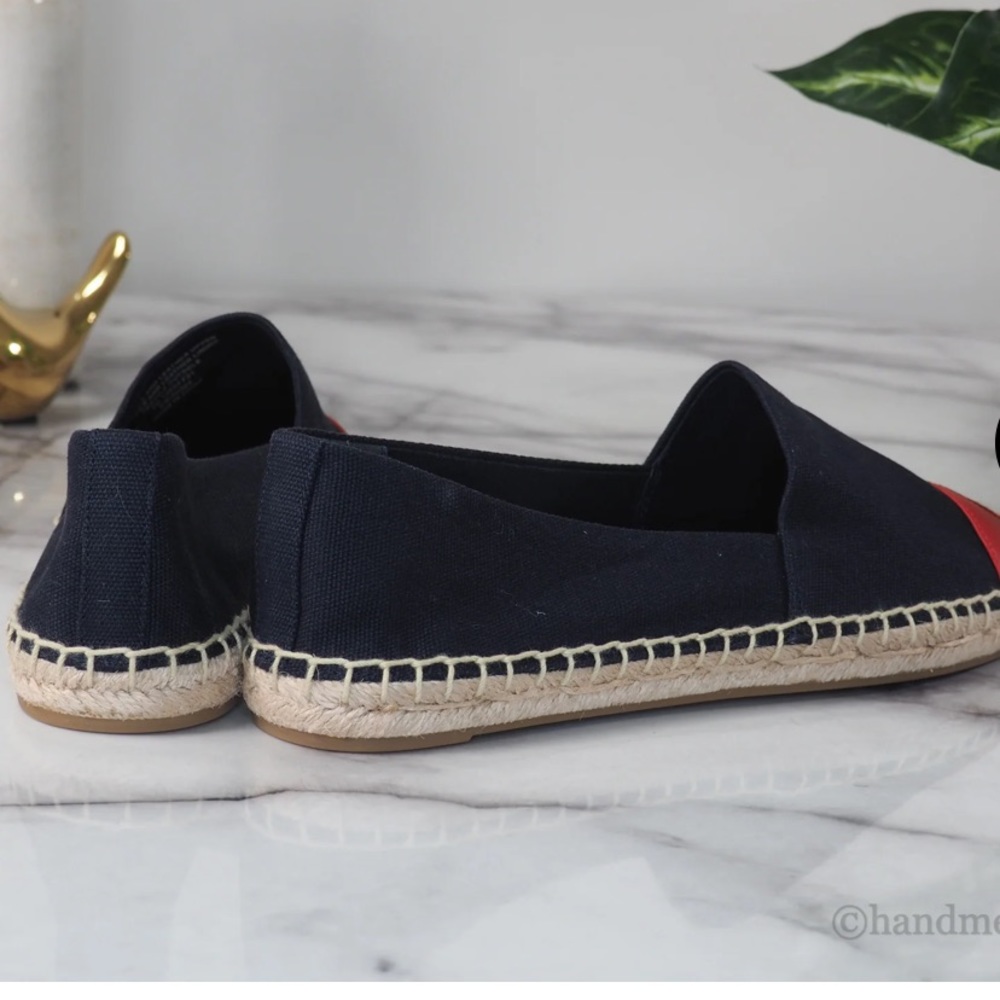 Tory Burch Recycled Canvas Leather Navy Red Color Block Espadrille Shoes - Picture 8 of 15